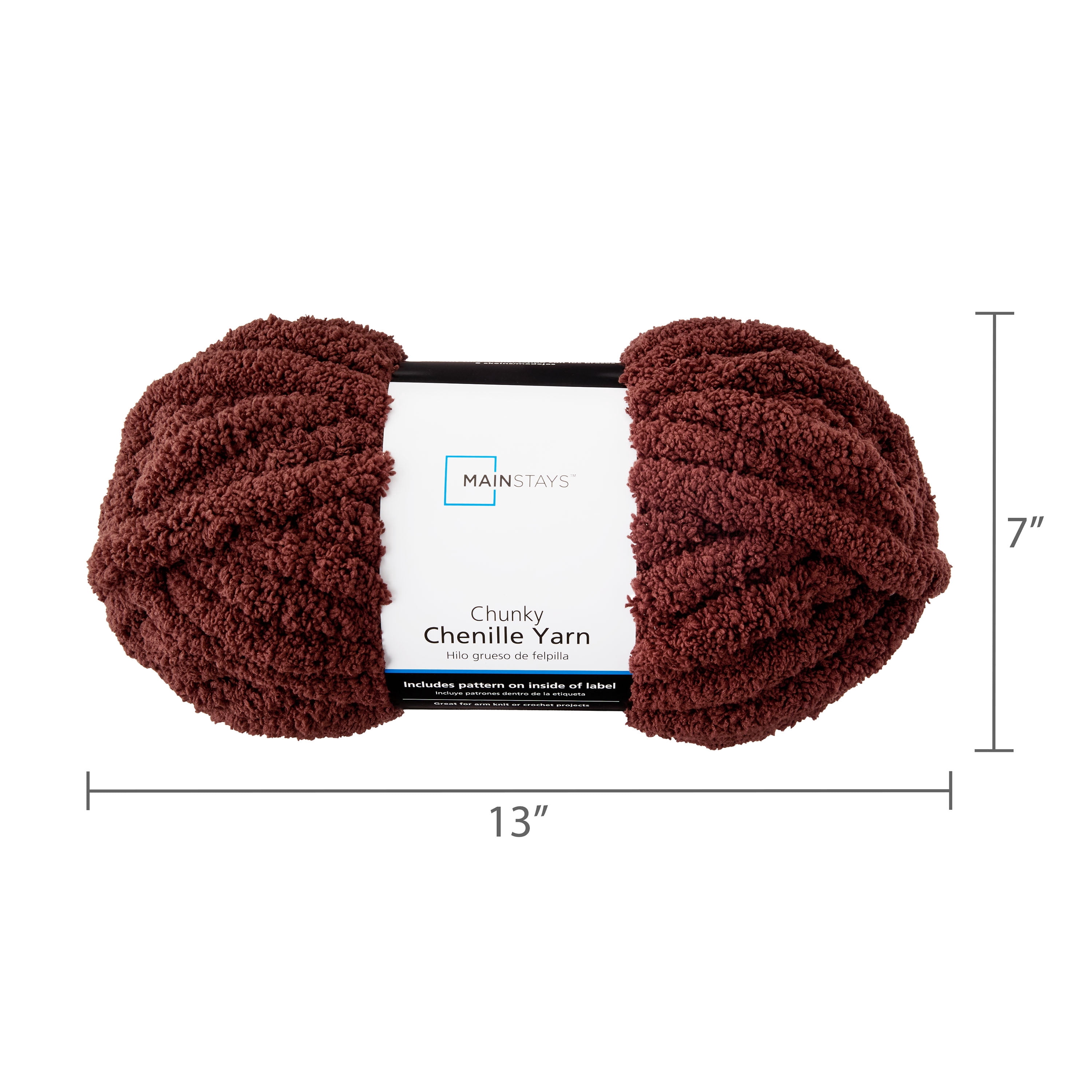 Mainstays Chunky Chenille Yarn, 31.7 yd, Warm Chocolate, 100% Polyester, Super Bulky