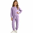 thumbnail image 2 of NordicNest Girls Two Piece Set Casual Fall Outfit with Pocket Kids Plain Color Fashion Sports Outfits Warm Clothes Purple,12-13, 2 of 7