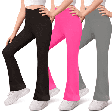 Sweet Hearts 3-Pack Girls Leggings- High Waist Wide Leg Flare Leggings for Girls Clothes Made in USA