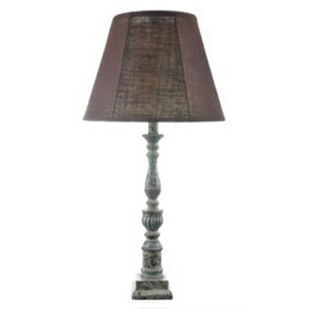 24" Tall Brewster Distressed Table Lamp with Cocoa Brown Burlap Fabric Shade