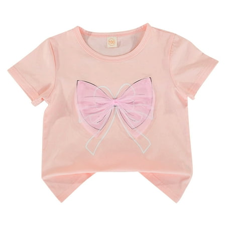 Liyamei Toddler Kids Girls Dance Top Bowknot Prints Short Sleeve Dance Top Ballet Gymnastics Dancewear Girls Tops Size 6-7 Years
