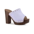 thumbnail image 1 of BLISSFUL STEP Chaussures pour Femmes à Plateforme à Talons Épais à Bout Ouvert à Rivets en Faux Suède Sandales à Enfiler Violet 7, 1 of 7
