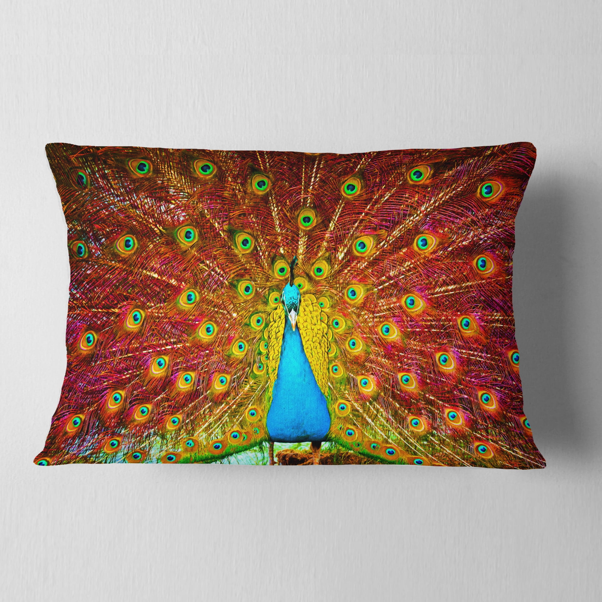 Designart Peacock Dancing - Animal Throw Pillow - 12x20