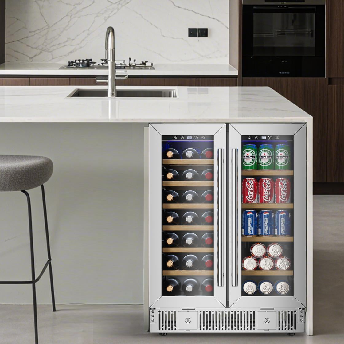 TABU 24 inch  Dual Zone Wine and Beverage Refrigerator,21 Bottles and 88 Cans,Built-in/Freestanding Wine Fridge for Home/Bar/Office,Digital Touch Control