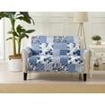 thumbnail image 4 of Machine Washable Couch Cover Reversible Patchwork Furniture Protector Slipcover, Loveseat, Navy, 4 of 8
