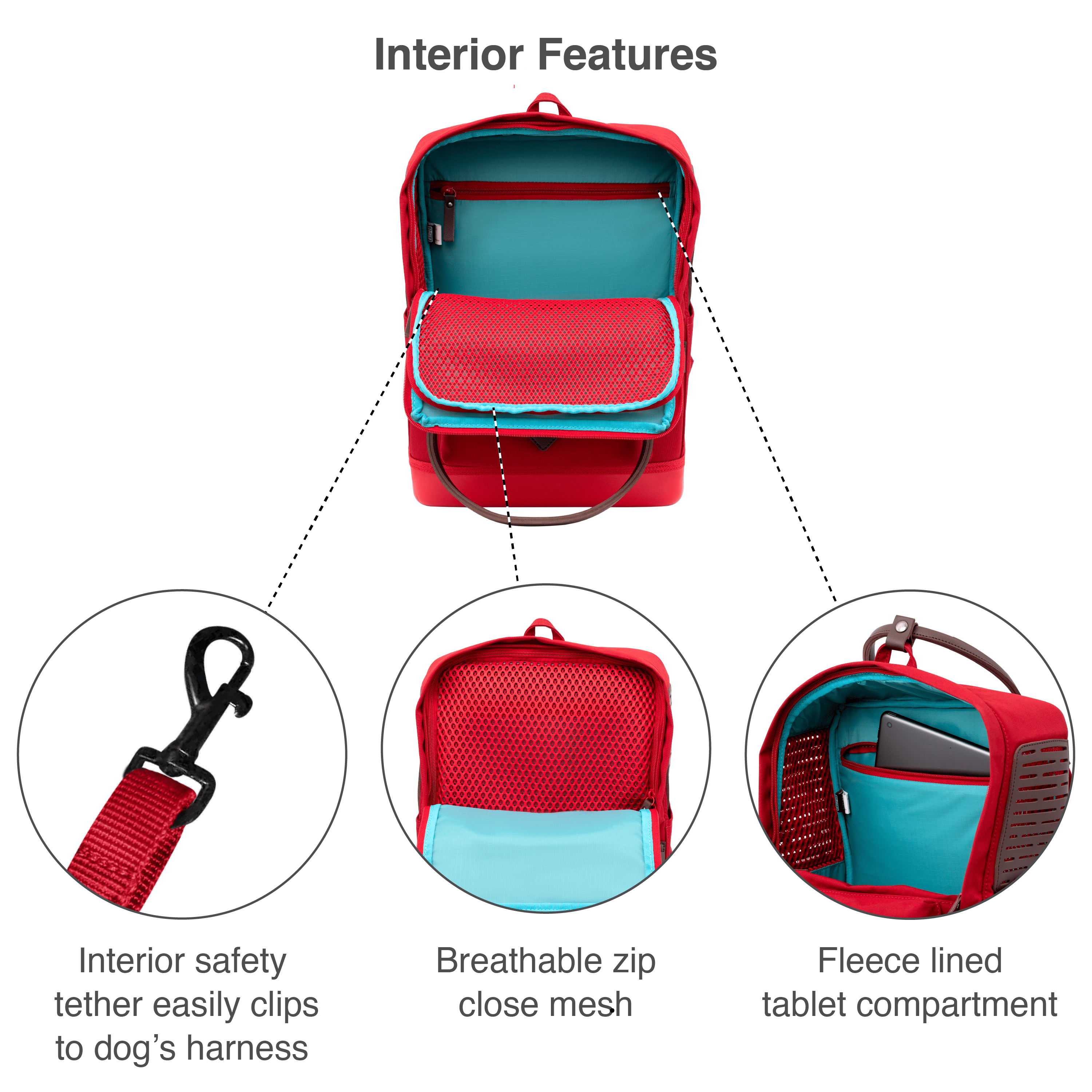 Kurgo Nomad Dog Carrier Backpack, Hiking Backpack for Small Dogs, Waterproof Bottom, Dual Carry Handles, Holds Pets Up to 15 lbs, Red