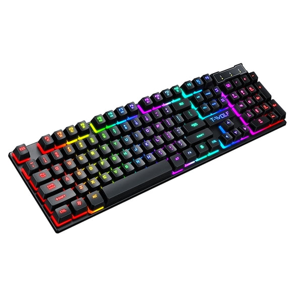 T-WOLF T-WOLF T20 Clavier de Jeu Rétroéclairé Arc-en-Ciel avec Design Anti-Éclaboussures, 104 Touches, Disposition Ergonomique, Compatible avec Windows & Mac, Cadre Durable, LED 7 Couleurs, Touches Multimédia Dédiées, Câble de 1,35m