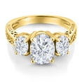 thumbnail image 3 of Gem Stone King 18K Yellow Gold Plated Silver 3-Stone Ring Set with Moissanite (3.10 Cttw), 3 of 6
