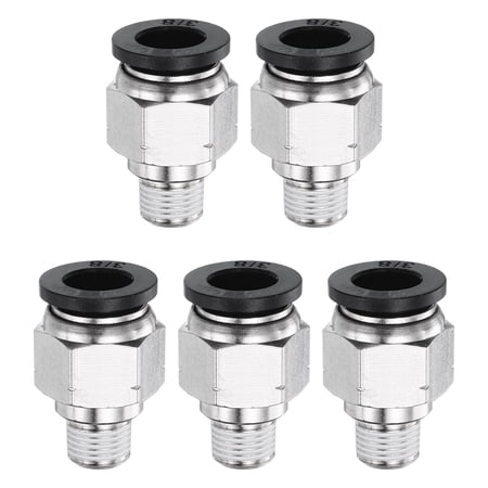 Uxcell 5pcs Push to Connect Fitting 3/8 x 1/8 Thread Brass Straight Union Black