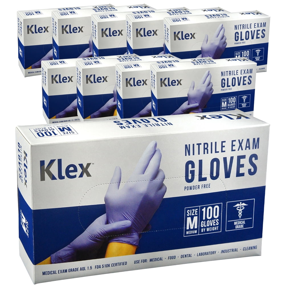 Klex Medical Grade Nitrile Exam Gloves, Purple Medium1000 count, 10