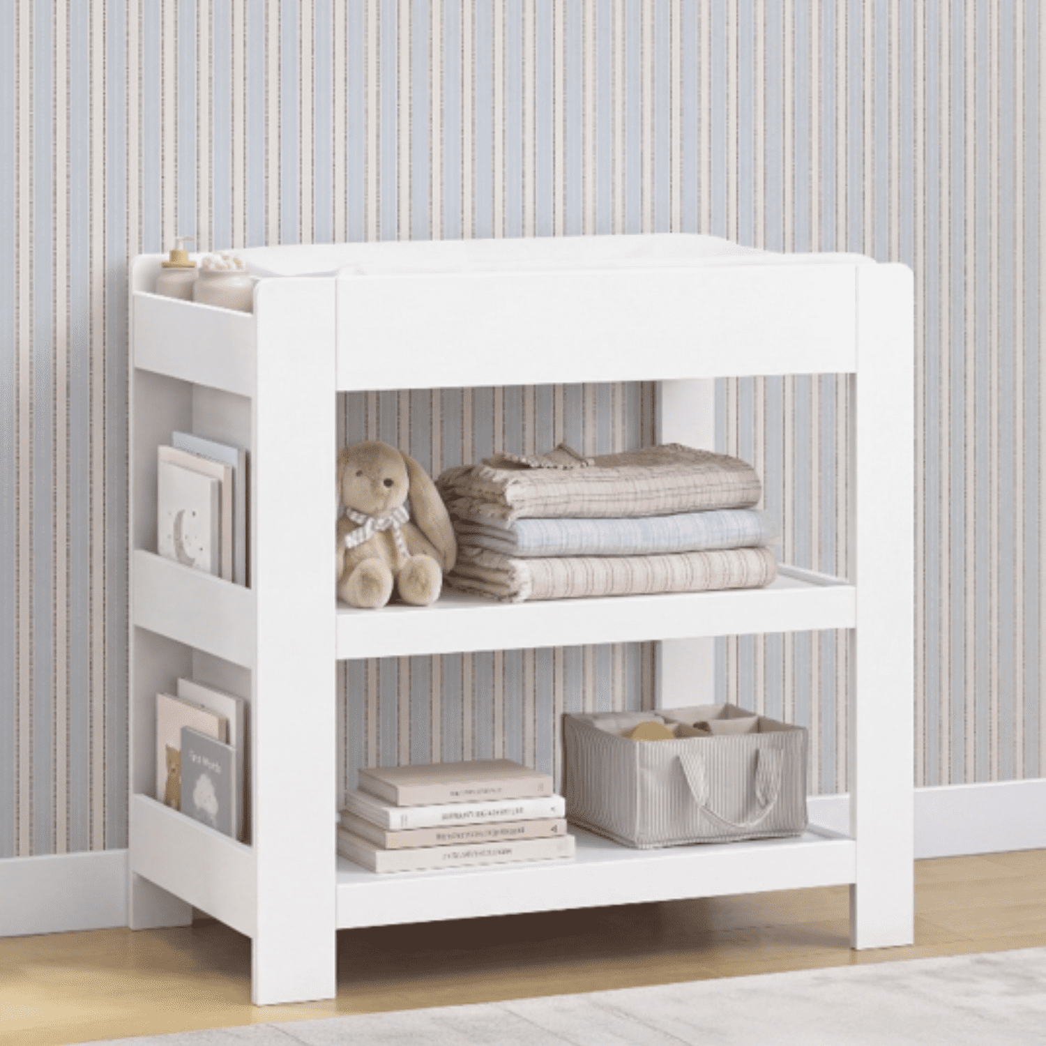Delta Children Emmie Changing Table with Bookcase Storage, Bianca White