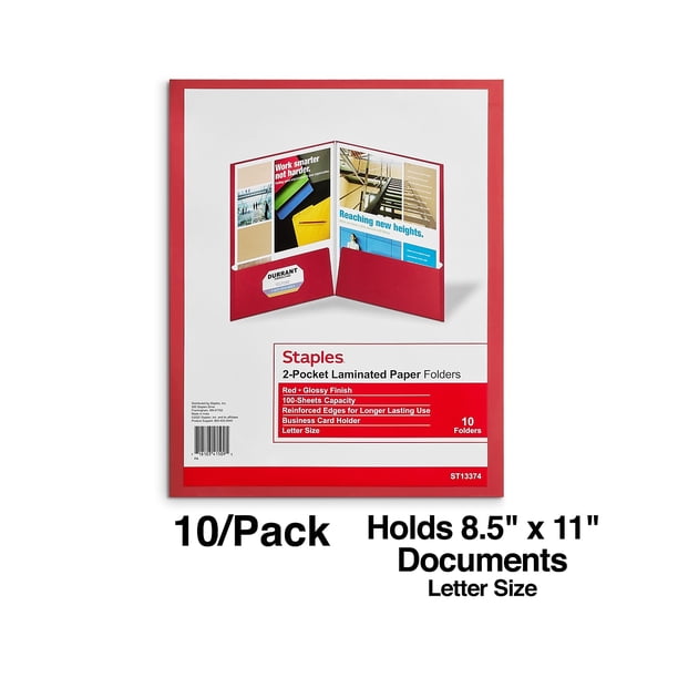 Staples 2-Pocket Laminated Folders Red 10/Pack (13374-CC) 905481 -  Walmart.com