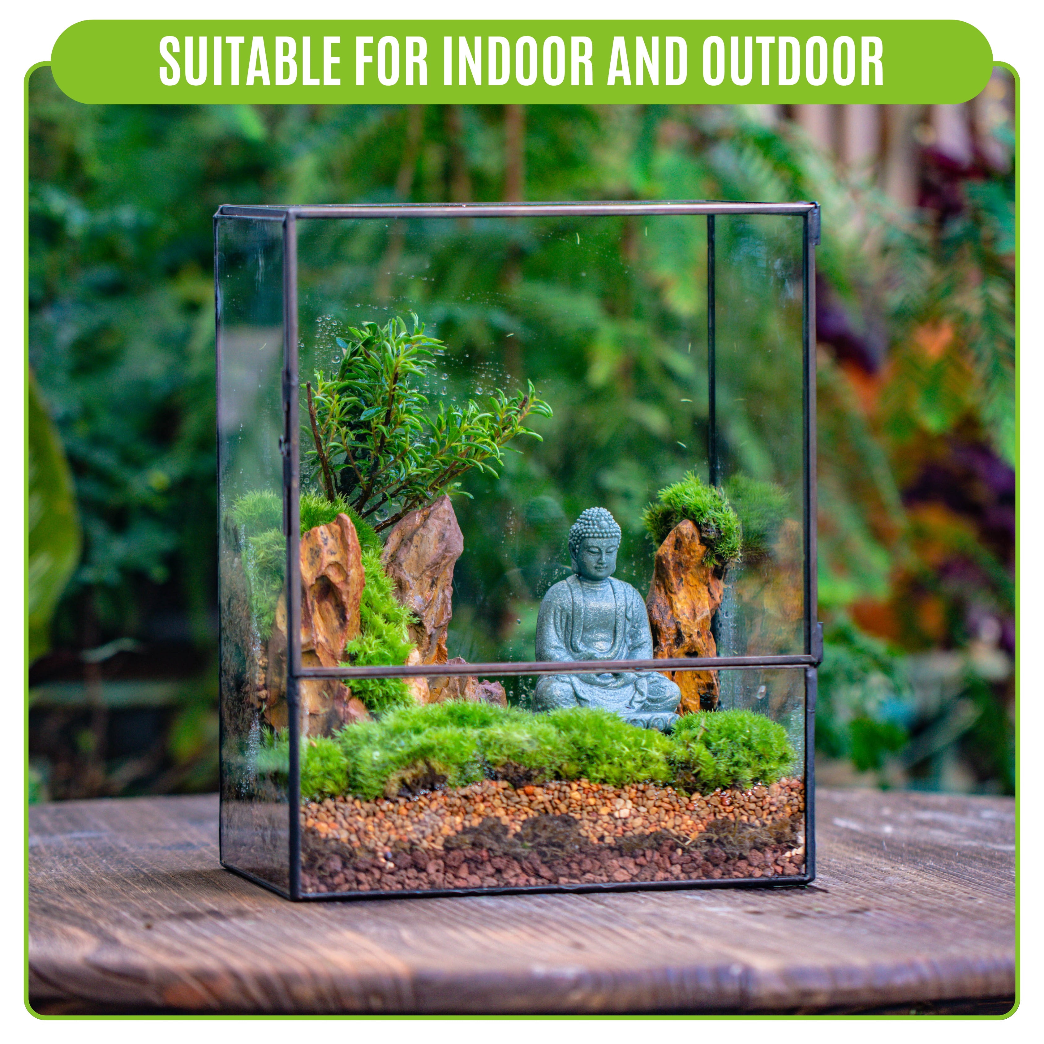 NCYP Small Rectangle Glass Terrarium with Door - Clear Tall Closed Geometric Planter for Moss, Fern, Indoor Tabletop Decor (Terrarium Only)