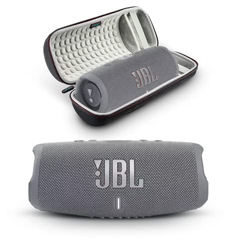 JBL Charge 5 - Altavoz Bluetooth portátil con estuche de viaje rígido Megen con resistencia al agua IP67 y salida de carga USB (gris)