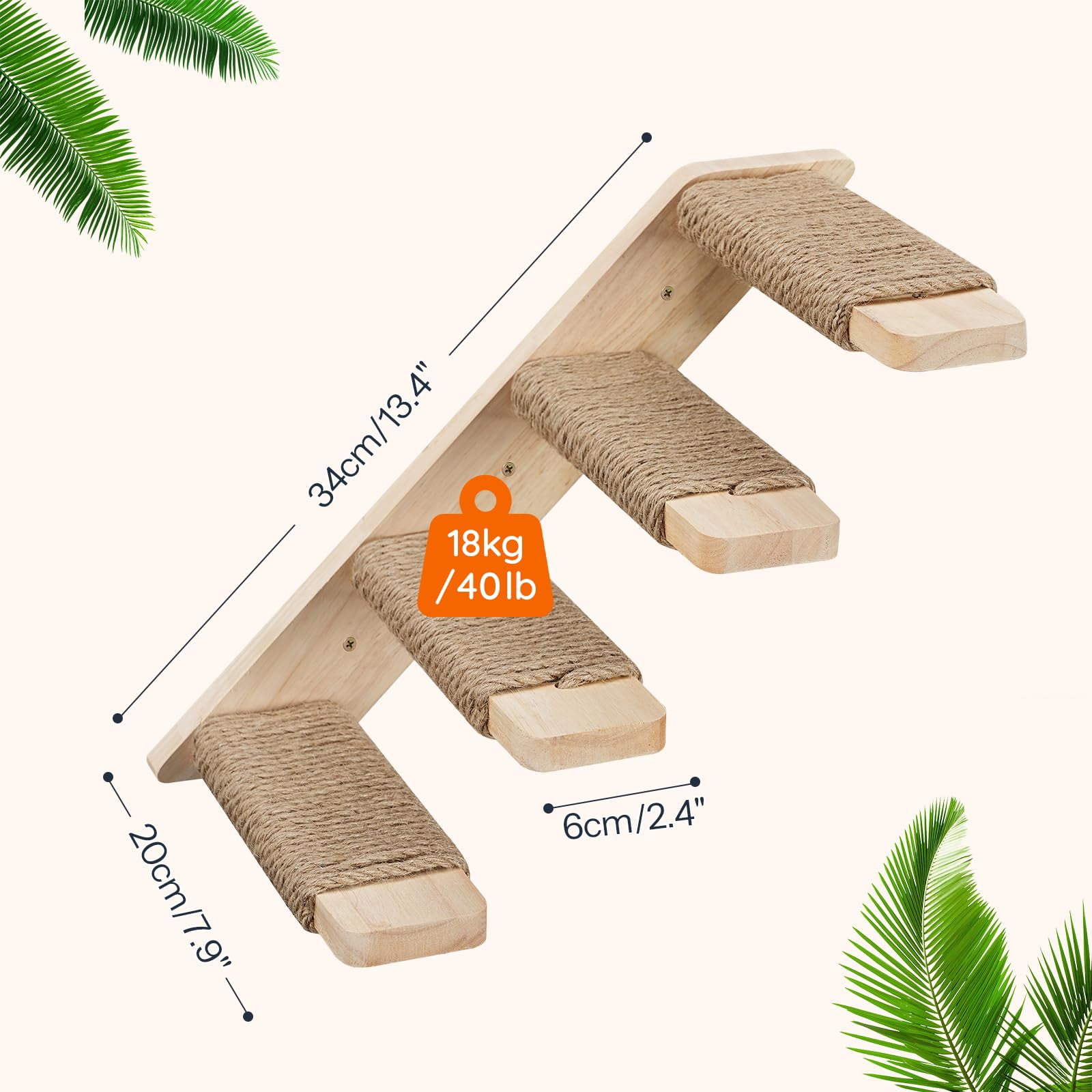 Cat Wall Shelves Set Of 2  Wood Mounted 4-level Steps Climber Furniture Climbing With Jute For Perches And Platforms Nl42cs03
