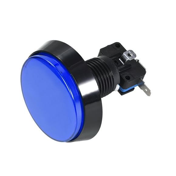 Juego de botón pulsador redondo de 60 mm, interruptor iluminado LED de 12V con microinterruptor para arcade de video azul, 1 pieza