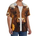 thumbnail image 2 of Balery Countryside Sunflower Cow Camisa Casual de Manga Corta con Botones para Hombre, Texturizada, Estilo Cubano, para Playa, Verano-Large, 2 of 5