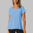 thumbnail image 2 of MIXUE Boho Tops For Women Summer Solid Color V Neck Short Sleeve Casual Soft Tshirts Outwear,Blue,M, 2 of 9