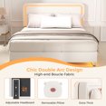thumbnail image 4 of Anyact Queen Bed Frame with LED Lights, Height Adjustable Headboard, Upholstered Headboard with Teddy Velvet Removable Pillow for Bedroom, Queen Size Solid Wood Slats Support, Off White, 4 of 15