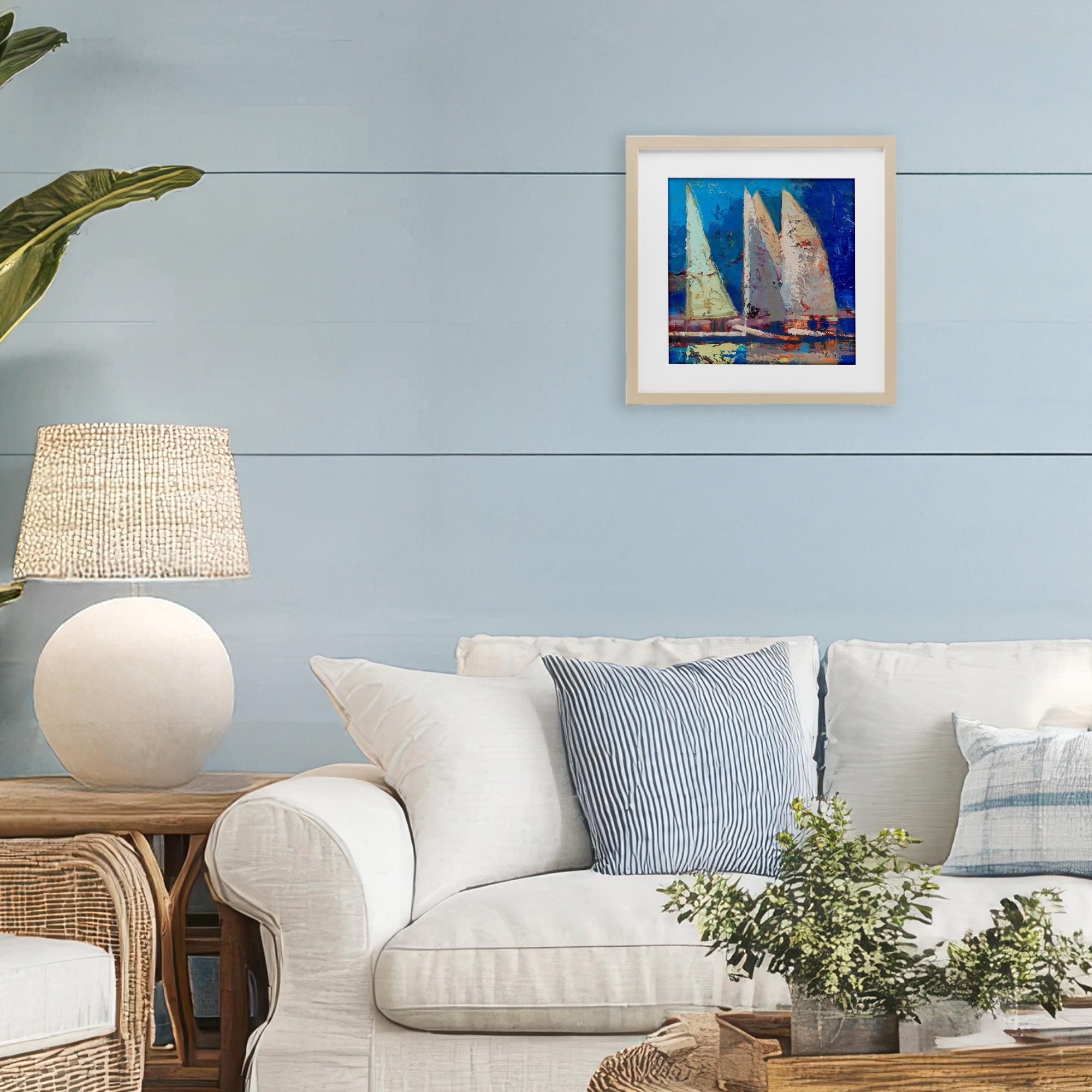 Stupell Industries A Strong Wind Sailboats Birch Framed Print Under Glass, design by Beth A. Forst
