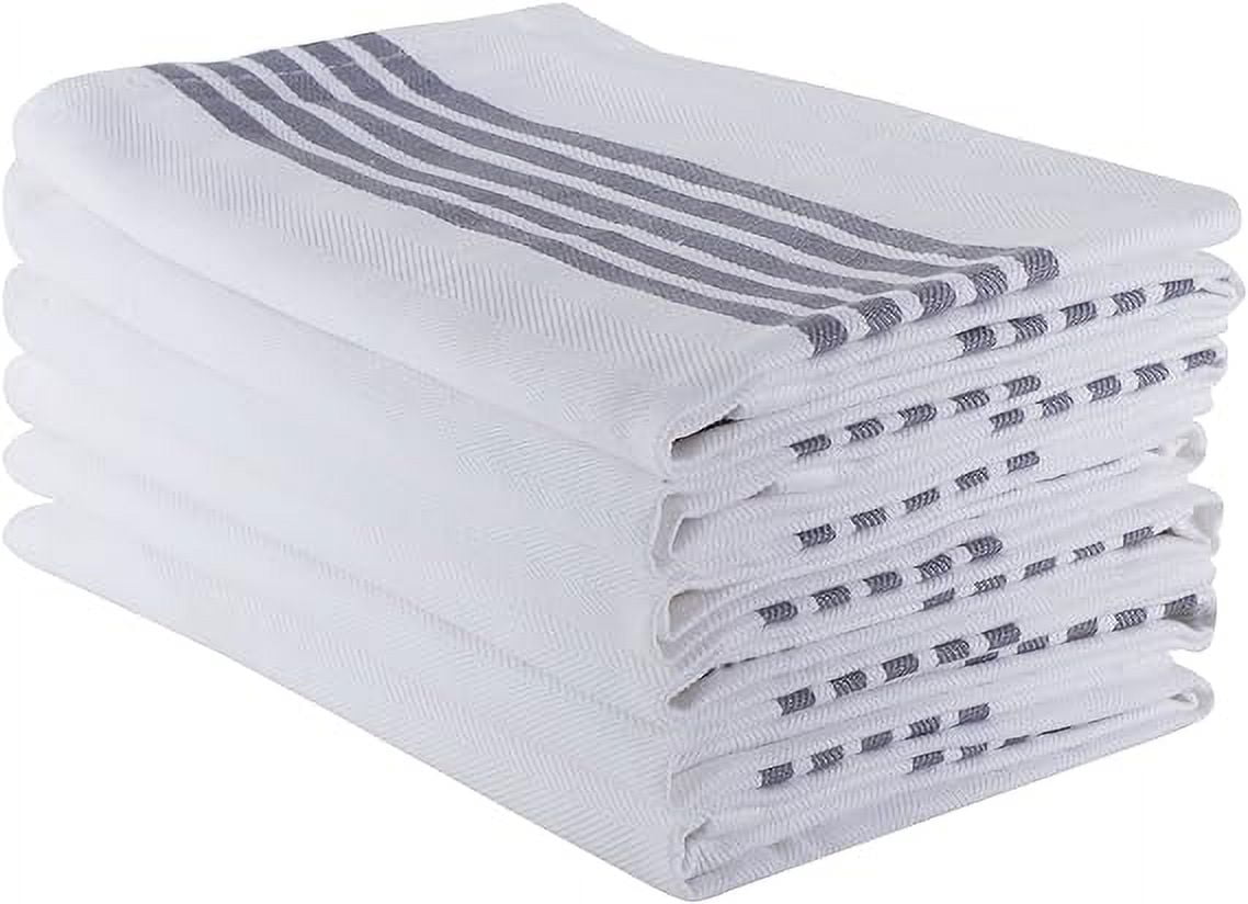The Weaver's Blend 100% Cotton Kitchen Towels with Grey Stripe Design | Kitchen Towels and Dish Cloths | Size 28”x18” | Set of 6