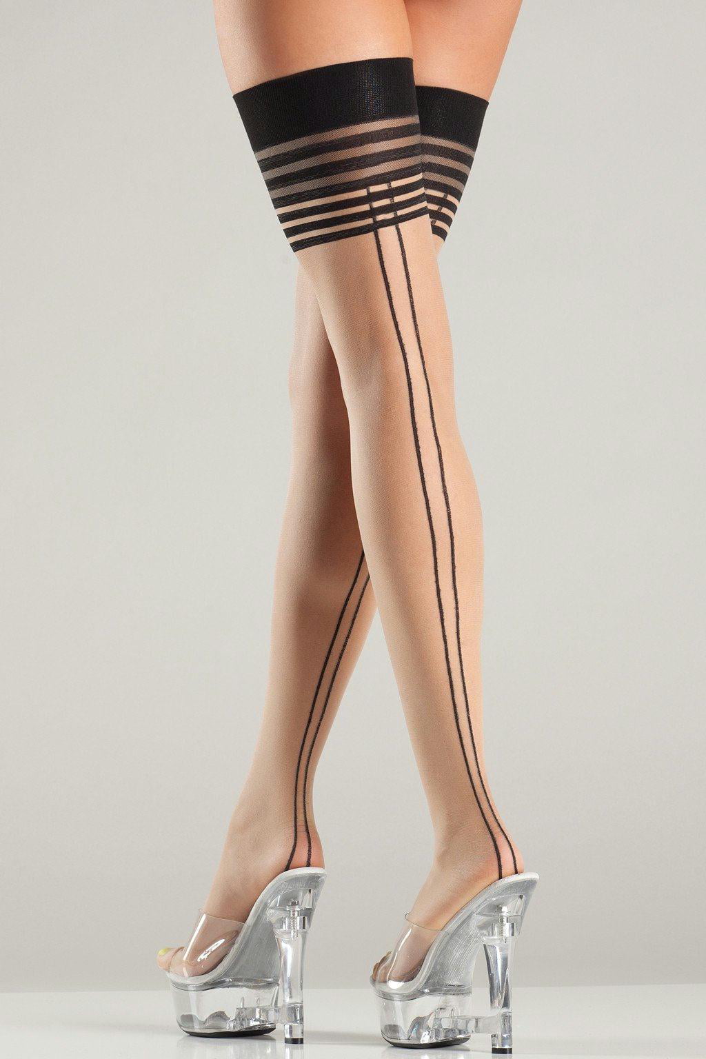 Multi Striped Top Thigh Highs Stockings Double Back Seam Costume Hosiery BW712 