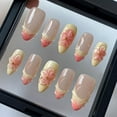 thumbnail image 4 of Women’s Press On Nails – Handmade Almond Shape with 3D Floral Design, Thick Layered Gel Acrylic, Reusable Artistic Fake Nails Set (10Pcs) (101, Short), 4 of 8