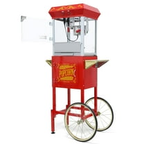 Glaxias  Popcorn Machine with Cart – 8oz Popper with Stainless-steel Kettle, Makes up to 48 Cups - Movie Theater Style Vintage Popcorn Machine Cart on Wheels by Great Northern Popcorn Red