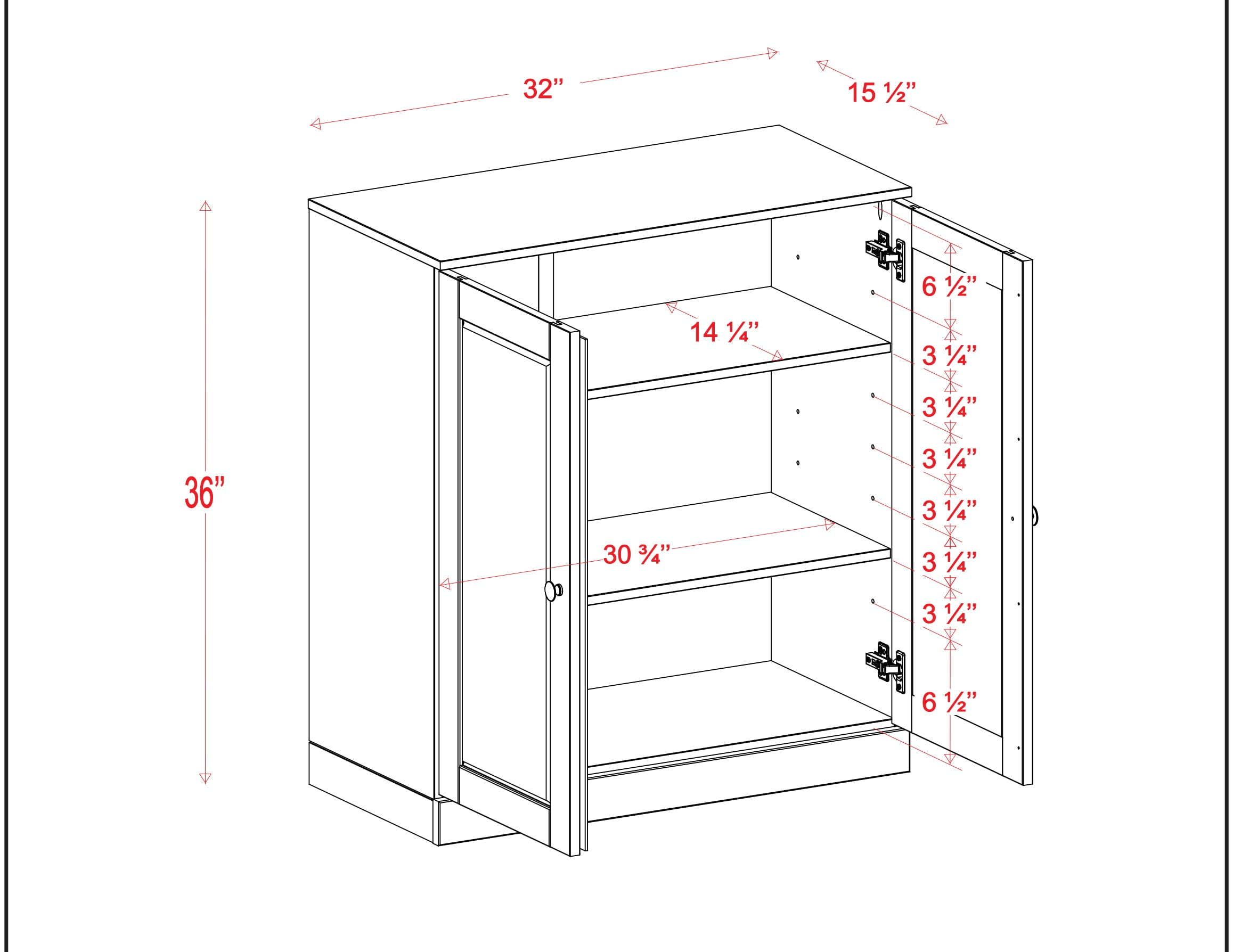 100% Solid Wood 32" Bathroom Cabinet with Solid Doors and Adjustable Shelves