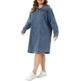 thumbnail image 4 of Agnes Orinda Women's Plus Size Easter Long Sleeves Button Down Belted Denim Shirt Midi Jean Dresses 1X Gray Blue, 4 of 5
