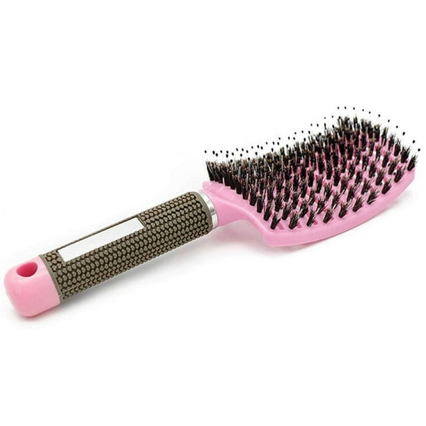 Cepillo de pelo con cerdas de jabalí curvadas y ventiladas, cepillo de paleta para secado con secador, cepillo para desenredar antifrizz, cepillo para peinar, peine para cabello rizado, fino, ondulado