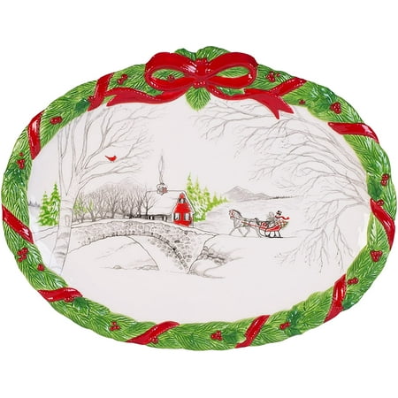 Fitz and Floyd 49-592 Vintage Holiday Serving Platter Tray, Standard, Multicolored