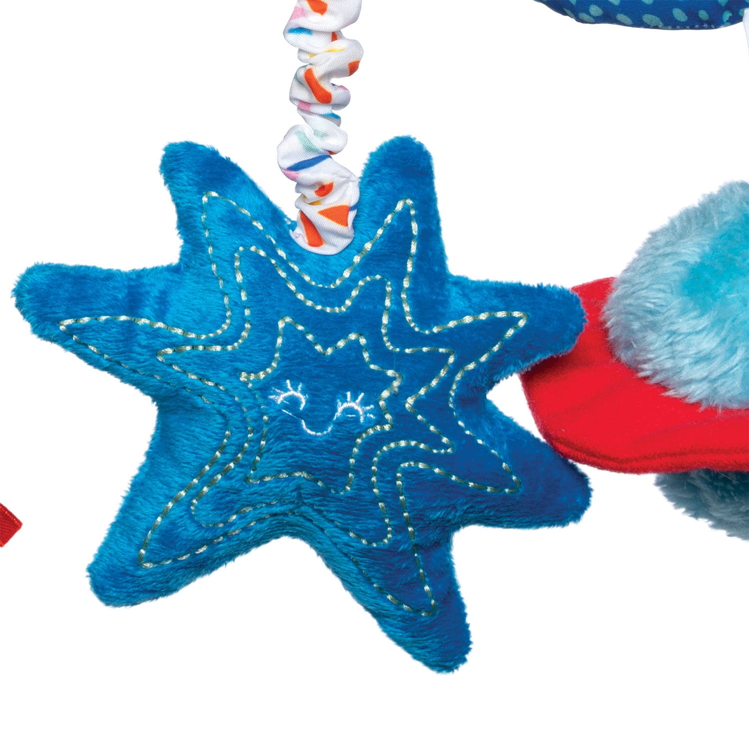 Manhattan Toy Space Themed Rocket Soft Baby Travel Spiral with Baby-Safe Mirror, Elastic Pull Cord & Rattle Chime