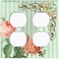 thumbnail image 3 of Metal Light Switch Plate Outlet Cover Pink Flower Teal Stripe Damask FLW068, 3 of 13