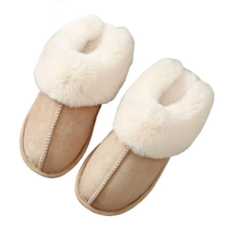 

Women s Warm Comfy Slippers Fluffy Comfort Plush Breathable Anti-Skid Cozy Plush for Indoor Outdoor Khaki 42/43