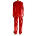 thumbnail image 4 of Fengactive Women's 2 Piece Fuzzy Fleece Pajama Set - V-Neck Long Sleeve Top and Wide Leg Pants Soft Warm Lounge Sleepwear, 4 of 9