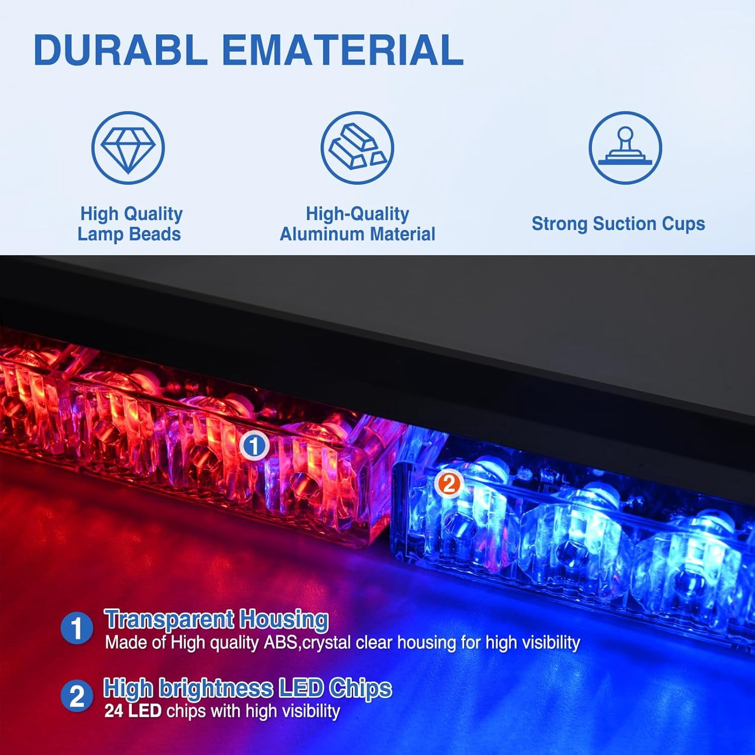 Nilight 24LED Emergency Strobe Traffic Advisor Light Bar 2 in 1 Red Blue Dash Warning Safety Flashing Lights Front/Rear Windshield Construction Lights for Trucks Cars
