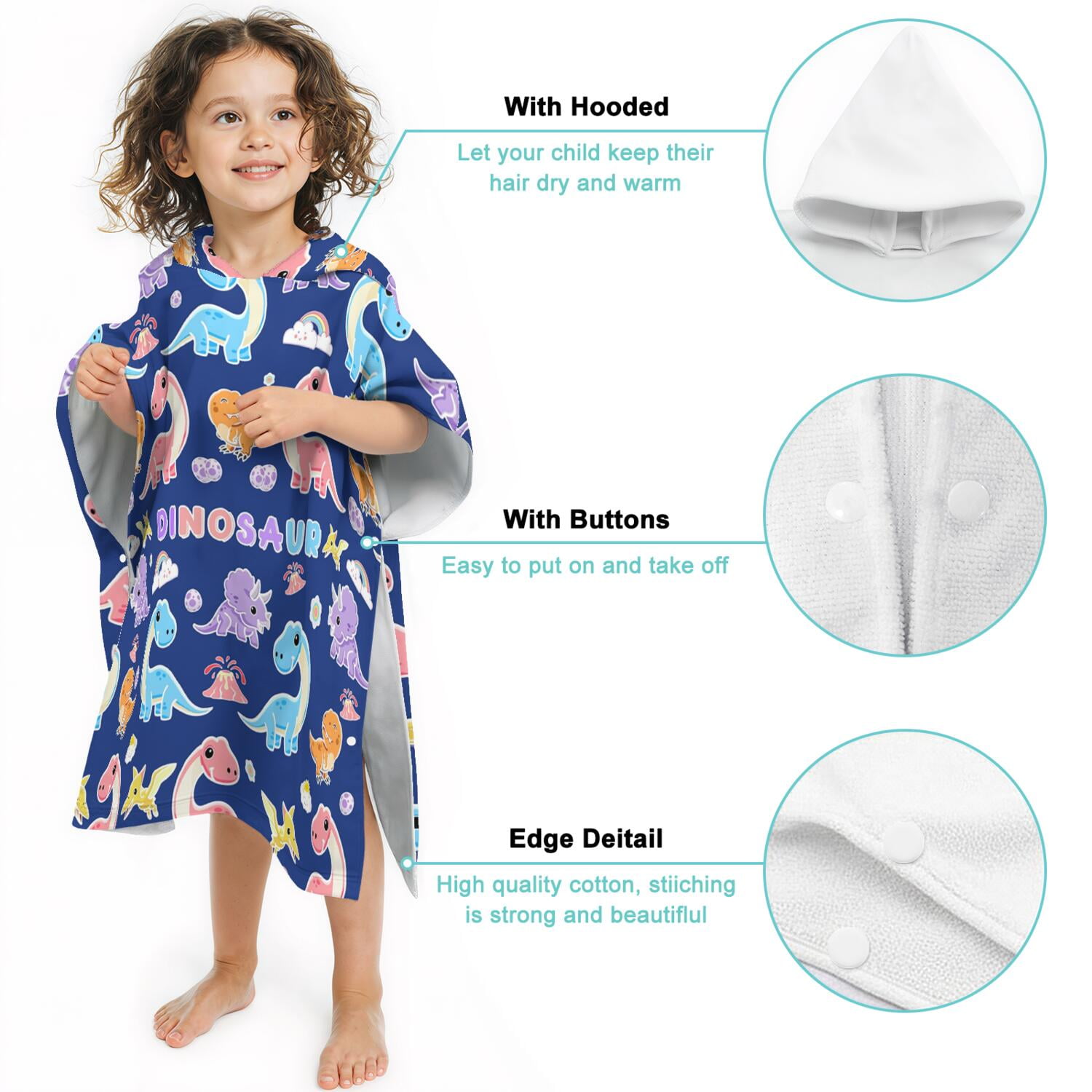 Hooded Kids Beach Towels - Toddler Bath Towel Girls Boys Swimming Cover-ups for Ages 2 to 6 Kids Pool Towels Quick Dry Lightweight Soft Microfiber Poncho Towel 28x28 (Dinosaur Pattern)
