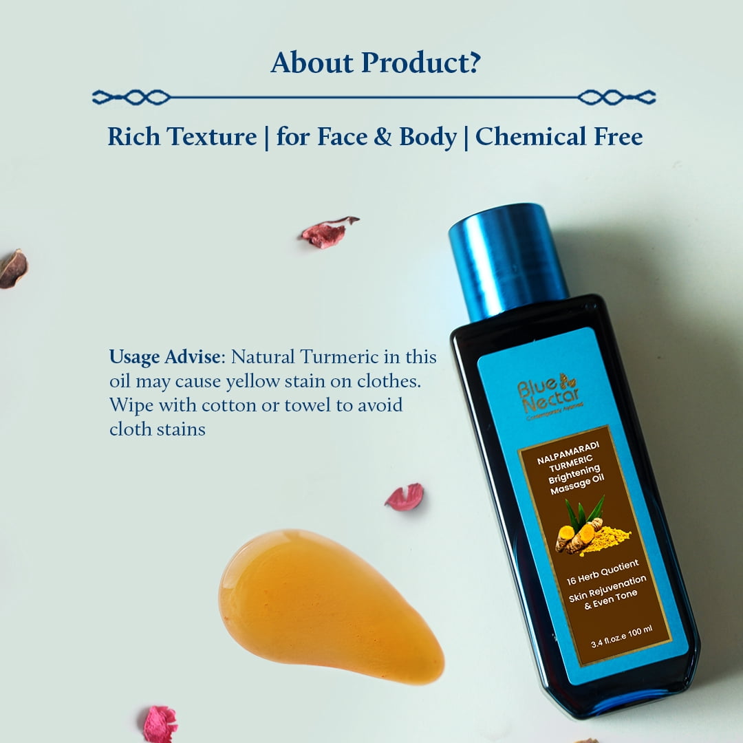 Blue Nectar Nalpamaradi Tailam Massage Oil for Skin Brightening Turmeric (6.76 fl oz)