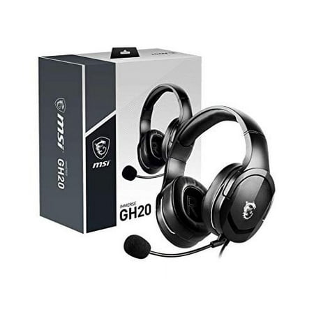 MSI Immerse GH20 Wired Gaming Headset, Adjustable Lightweight Design, Volume Inline Controls, Glasses-Friendly Ear Cups, 3.5mm Audio Jack, PC/Mac/PS4/Xbox, Black, large