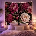 thumbnail image 2 of Dense Peonies and Chrysanthemums on Black Background, Moody Vintage for Flower Lovers, Botanical Art Decor, Mother's Day Gift, Tapestry Wall Hanging for Bedroom and Living Room, 2 of 7