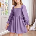 thumbnail image 3 of Auroural Girls Long Sleeve Dresses Kids Girls Summer Cute Solid Color Long Sleeve A Line Dress Pleated And Ruffle Sleeve, 3 of 6