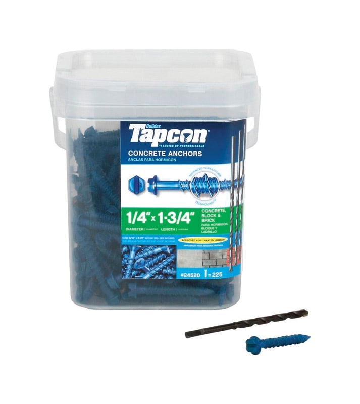 Tapcon 1/4 x 1-3/4 Inch Blue Hex Head Concrete Anchors, 225 PCS