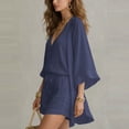 thumbnail image 4 of Ailaofu Women's Three Piece Solid Color Suit, Loose Cardigan V Neck Sleeveless Vest Drawstring Shorts Casual Set, Fashion Beach Suit, 4 of 8