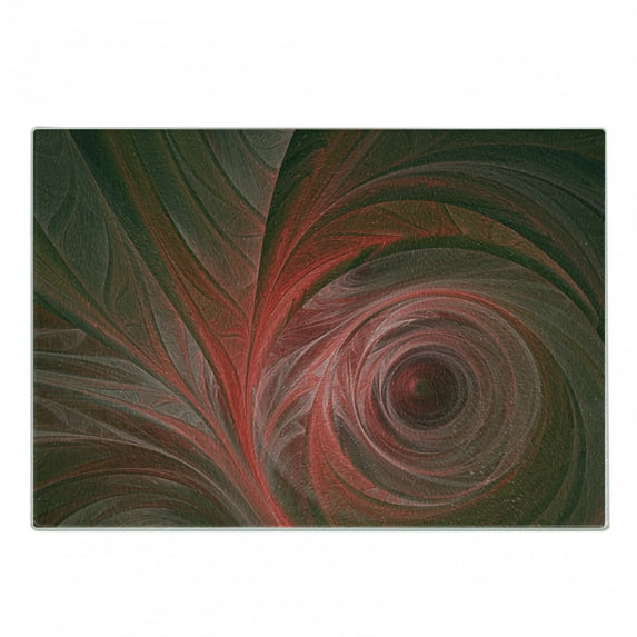 Fractal Cutting Board, Spiral Curved Leaf Veins Pattern with Futuristic Swirling Influences Image, Decorative Tempered Glass Cutting and Serving Board, Small Size, Coral Red, by Ambesonne