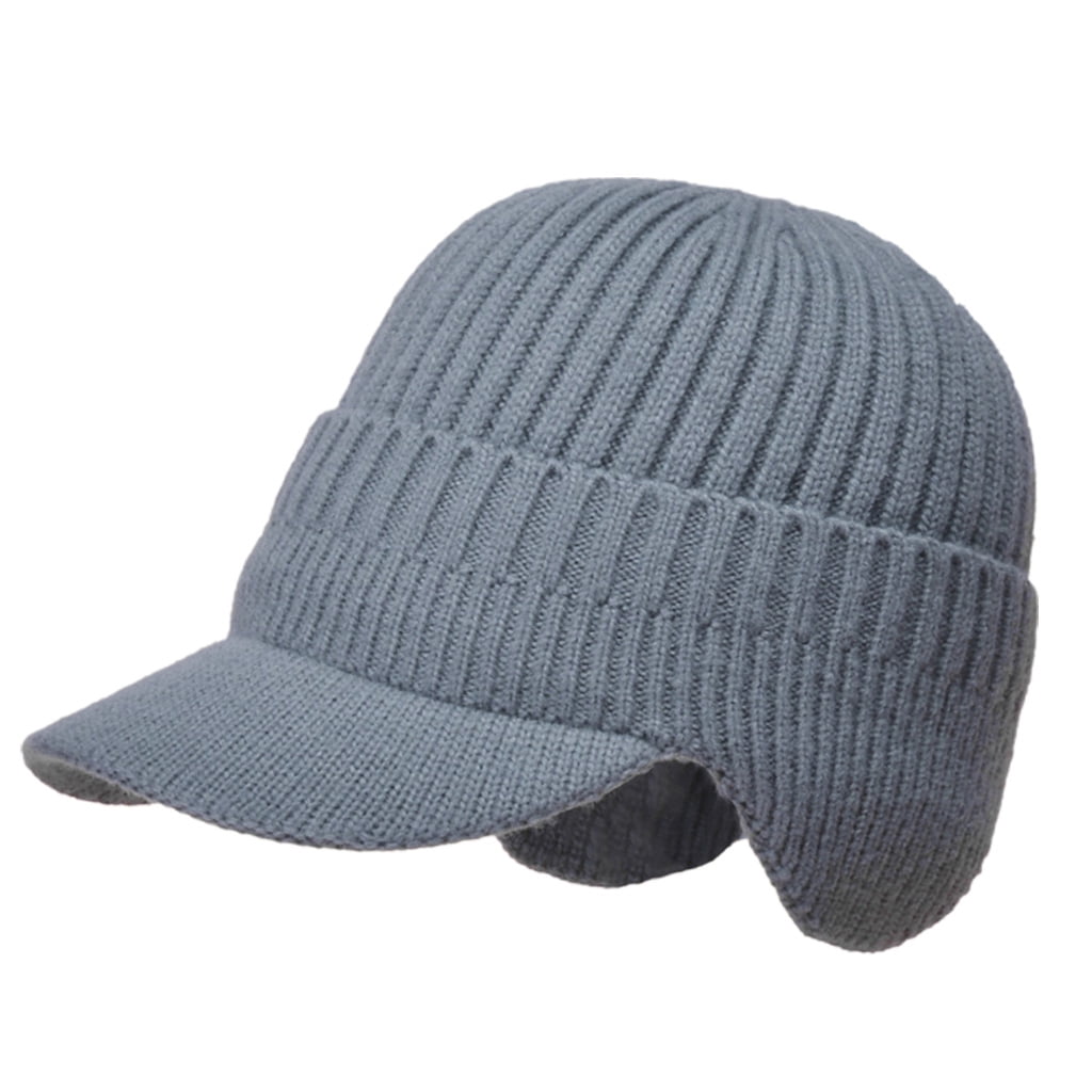 Janey&Rubbins Knit Visor Beanie With Earflaps – Fleece Lined Brimmed Skull Cap For All Seasons