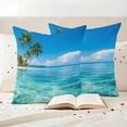 thumbnail image 2 of Outdoor Pillow Covers Pack of 2, Summer Teal Sea Water Palm Trees Waterproof Throw Pillowcase Cushion Cases, Seaside Ocean Cloud Decorative Pillow Cover for Couch Sofa Home Bed Patio, 2 of 9