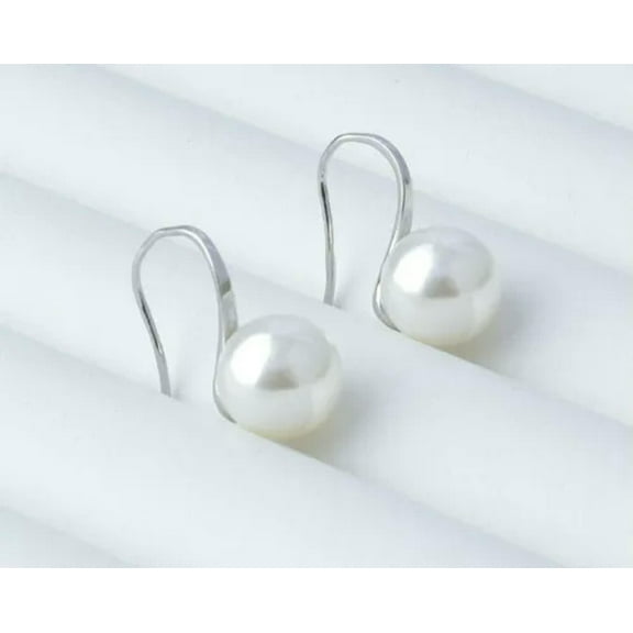 K-KED New 8/10/12/14/16mm White South Sea Shell Pearl Silver Hook Dangle Earrings-12 mm
