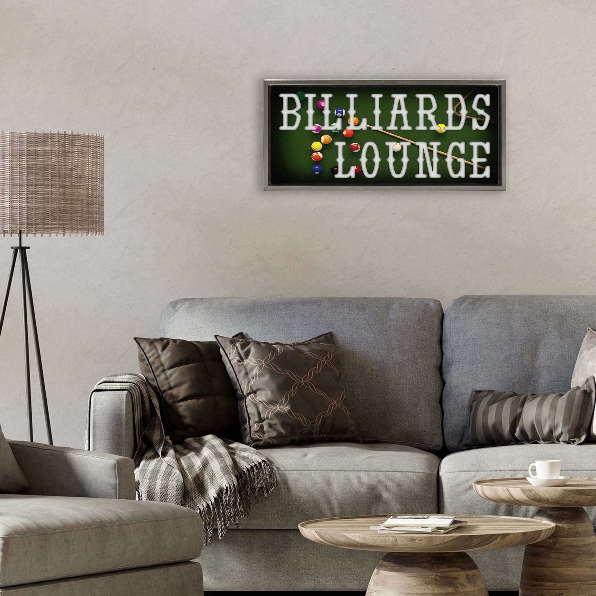 Stupell Industries Billiards Lounge Recreation Gray Framed Floater Canvas Wall Art, design by Marcus Prime