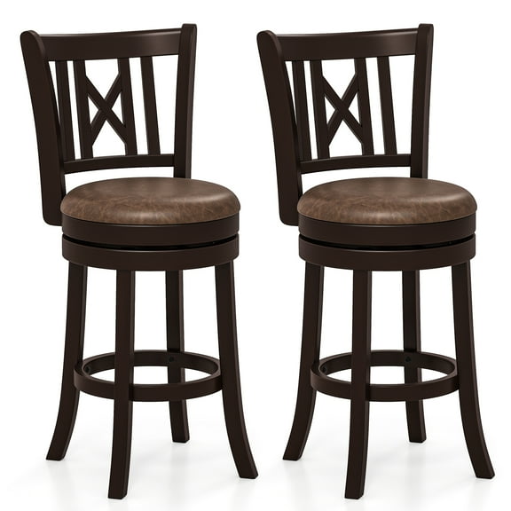 Gymax Set of 2 Bar Stools 26'' Swivel Bar Chairs w/ Footrest Hollowed Backrest